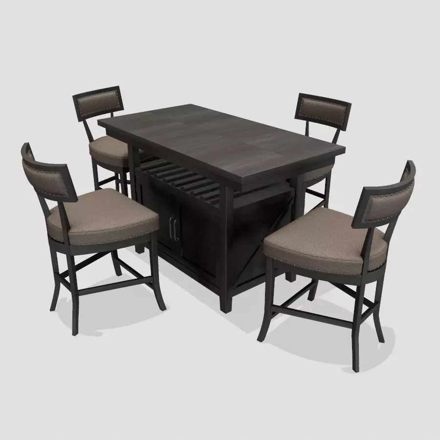 Brown 5 Piece Dining Set Low-poly 3D model_0