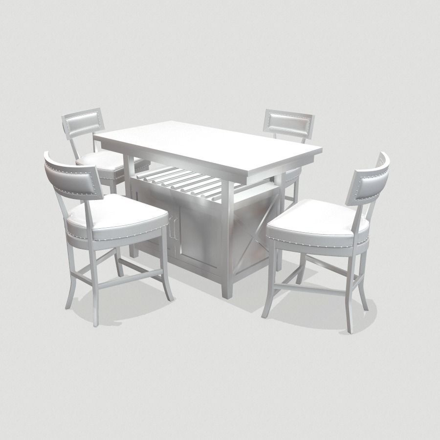 Brown 5 Piece Dining Set Low-poly 3D model_7