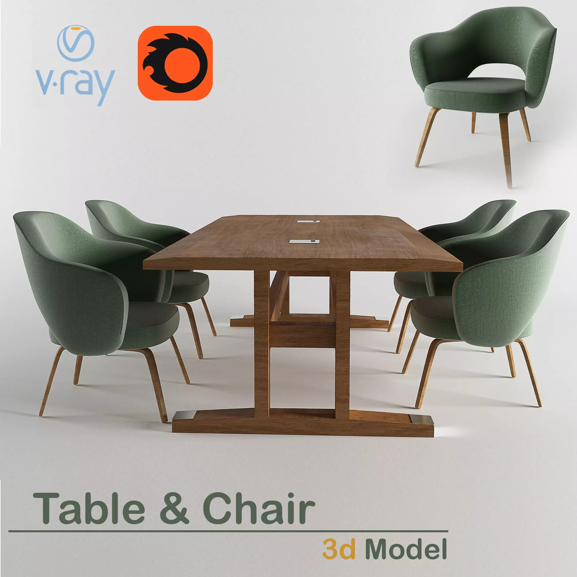 table and chair Free 3D model_0