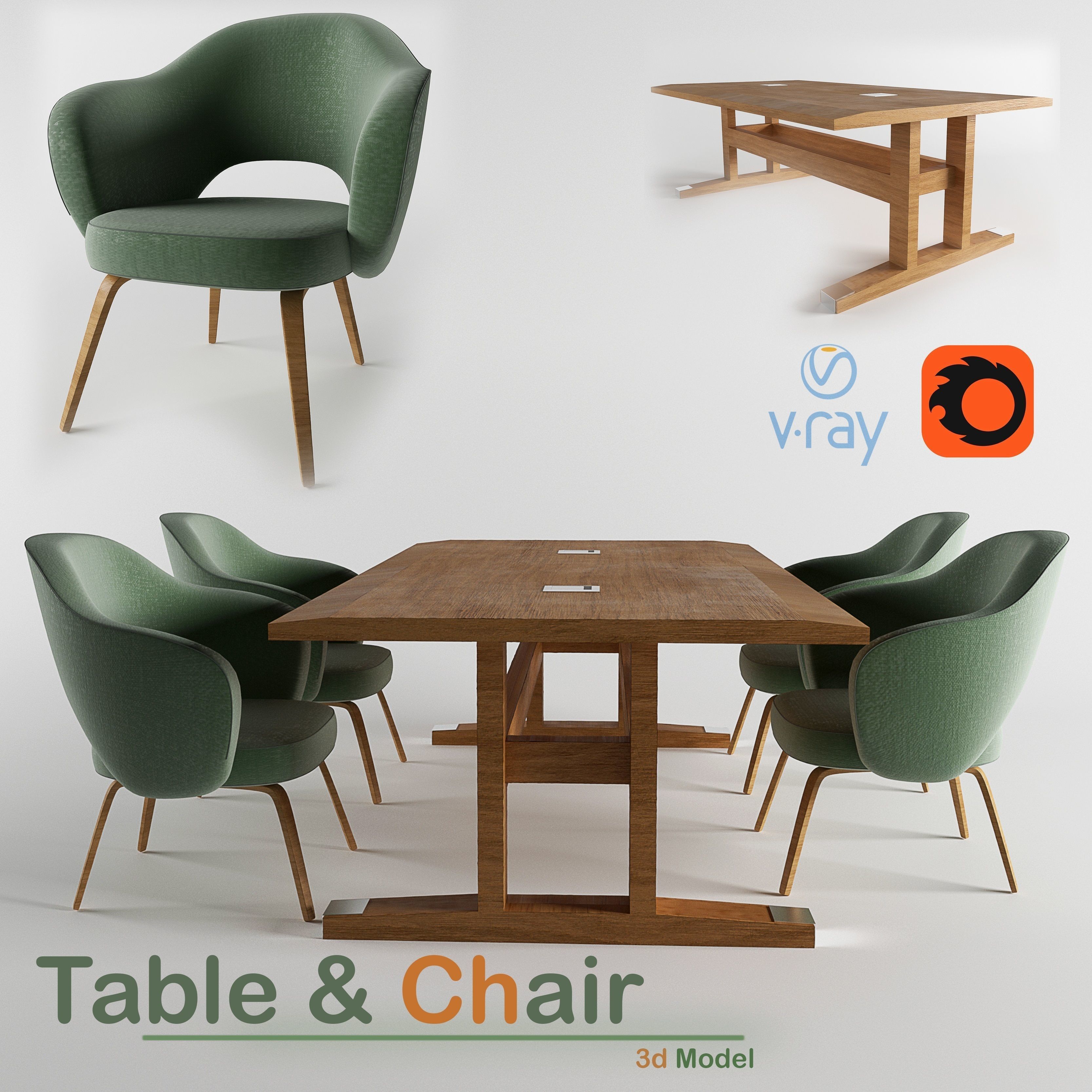 table and chair Free 3D model_1