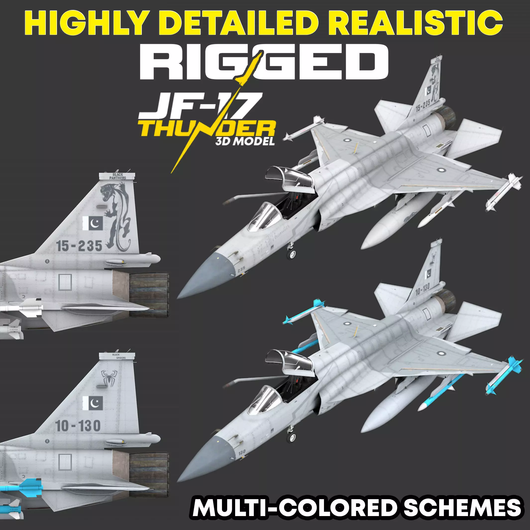 JF-17 Thunder Pakistan 2x Color Schemes Rigged Low-poly 3D model_0