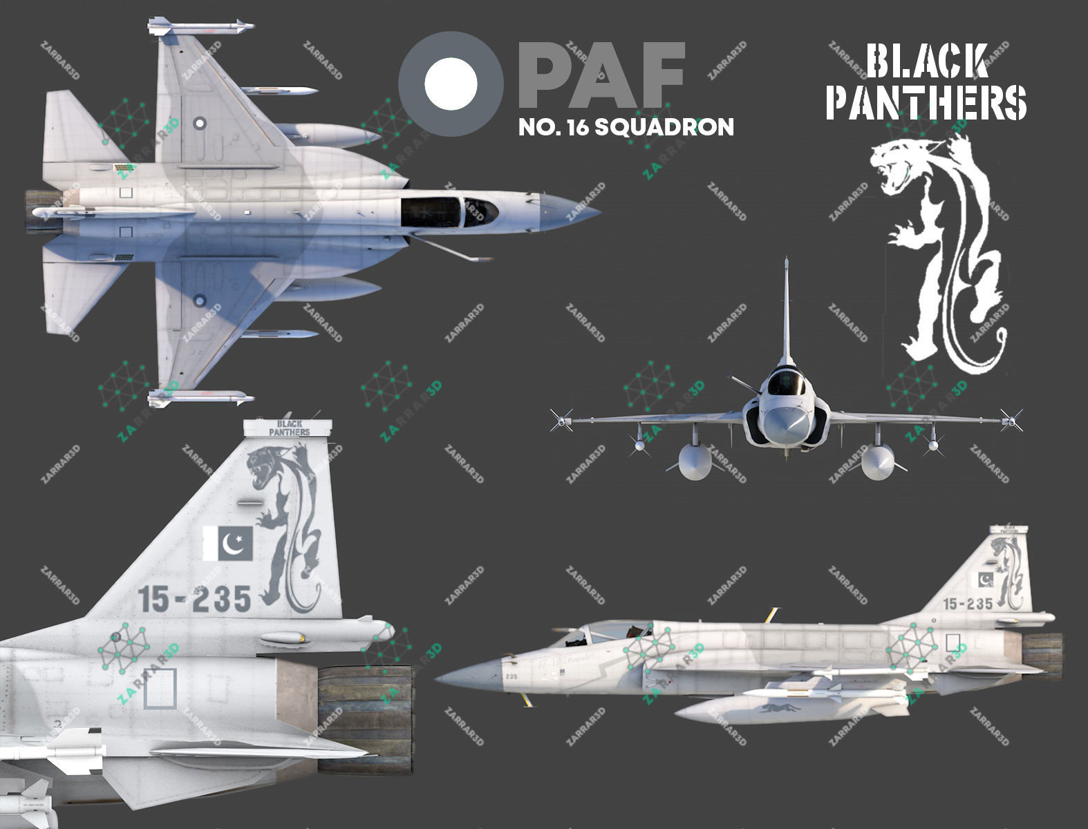 JF-17 Thunder Pakistan 2x Color Schemes Rigged Low-poly 3D model_1