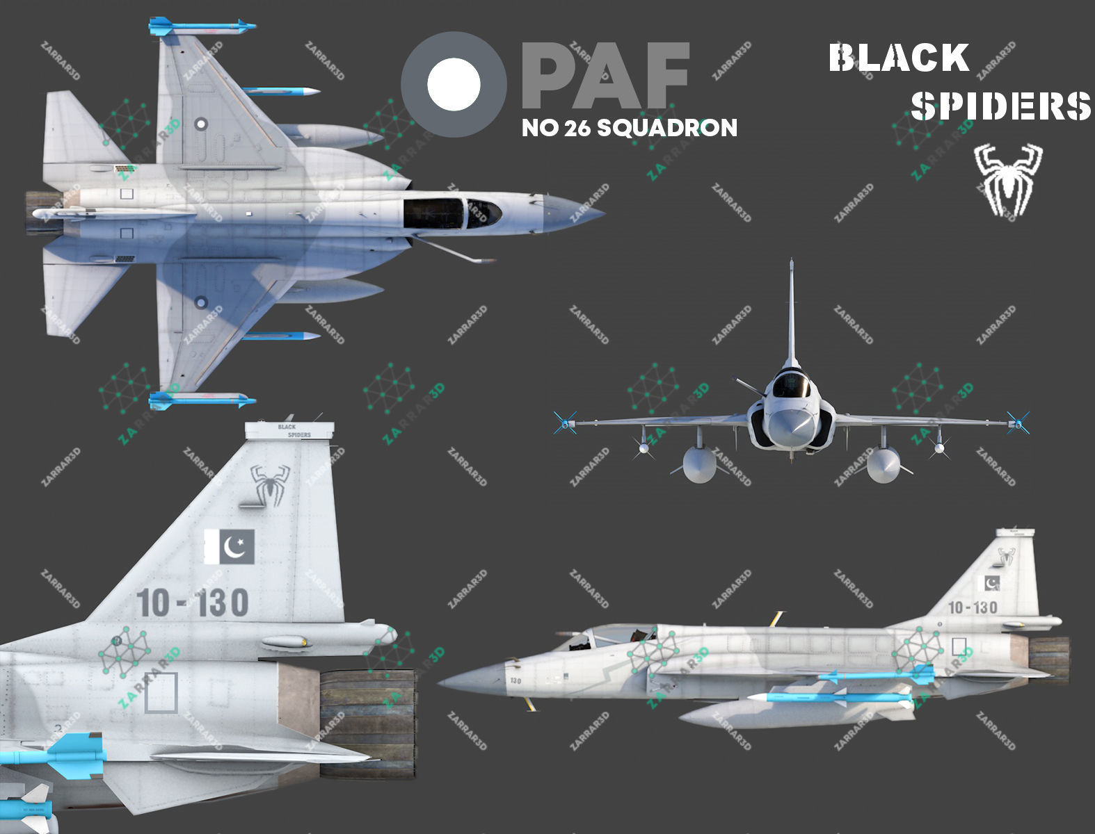 JF-17 Thunder Pakistan 2x Color Schemes Rigged Low-poly 3D model_2