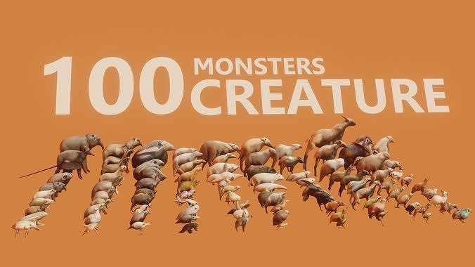 100 animated monster Low-poly 3D model