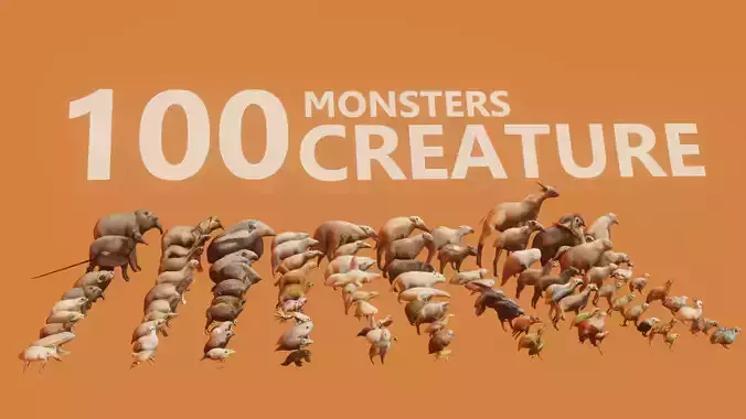 100 animated monster Low-poly 3D model