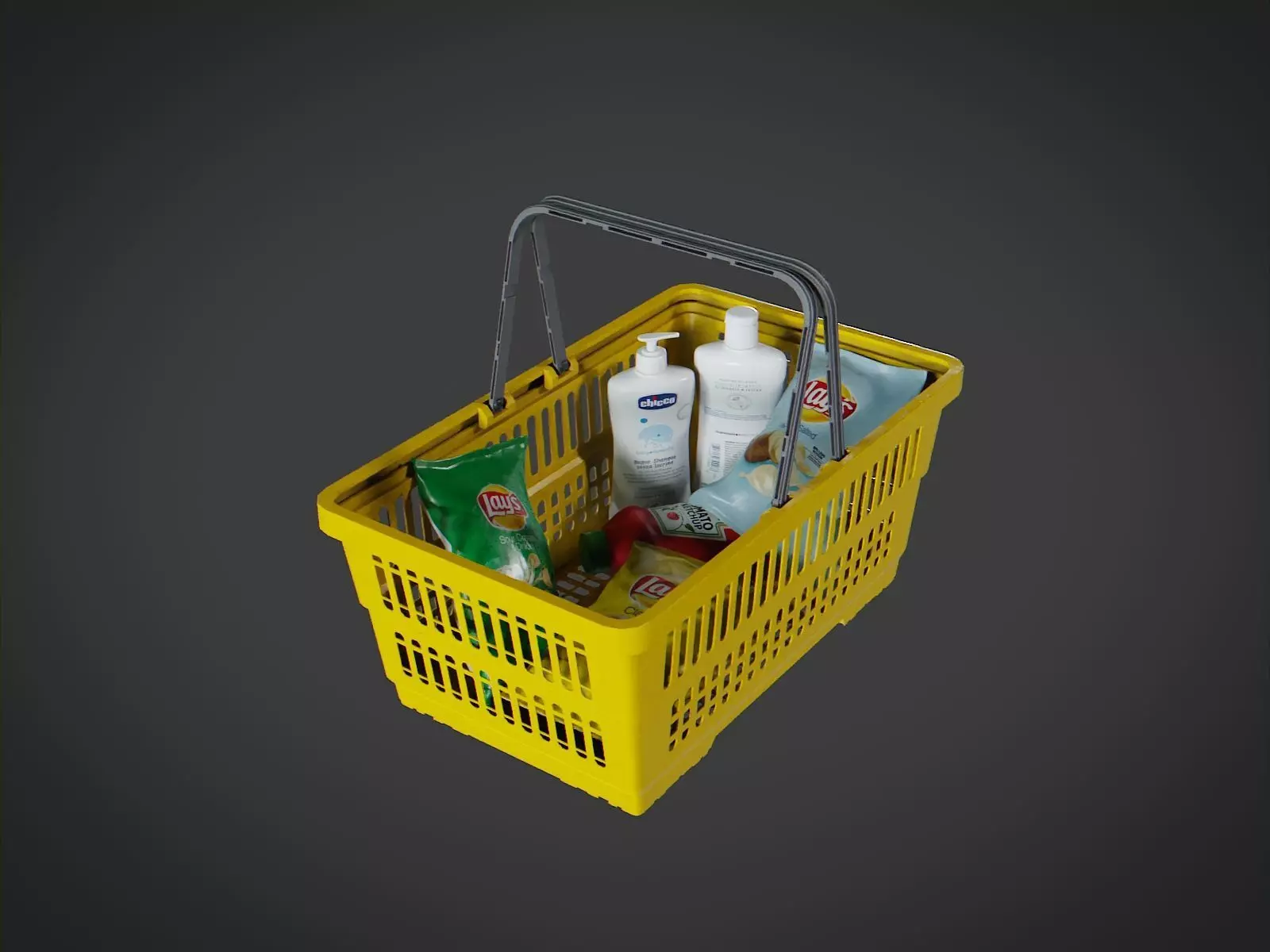 Shopping Basket with Products Low-poly 3D model_0