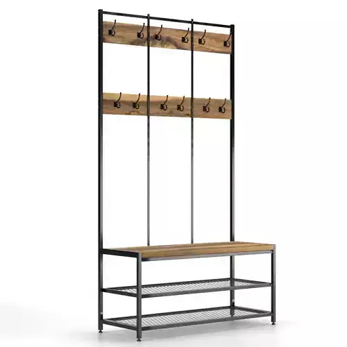 Large coat rack with bench 3D model