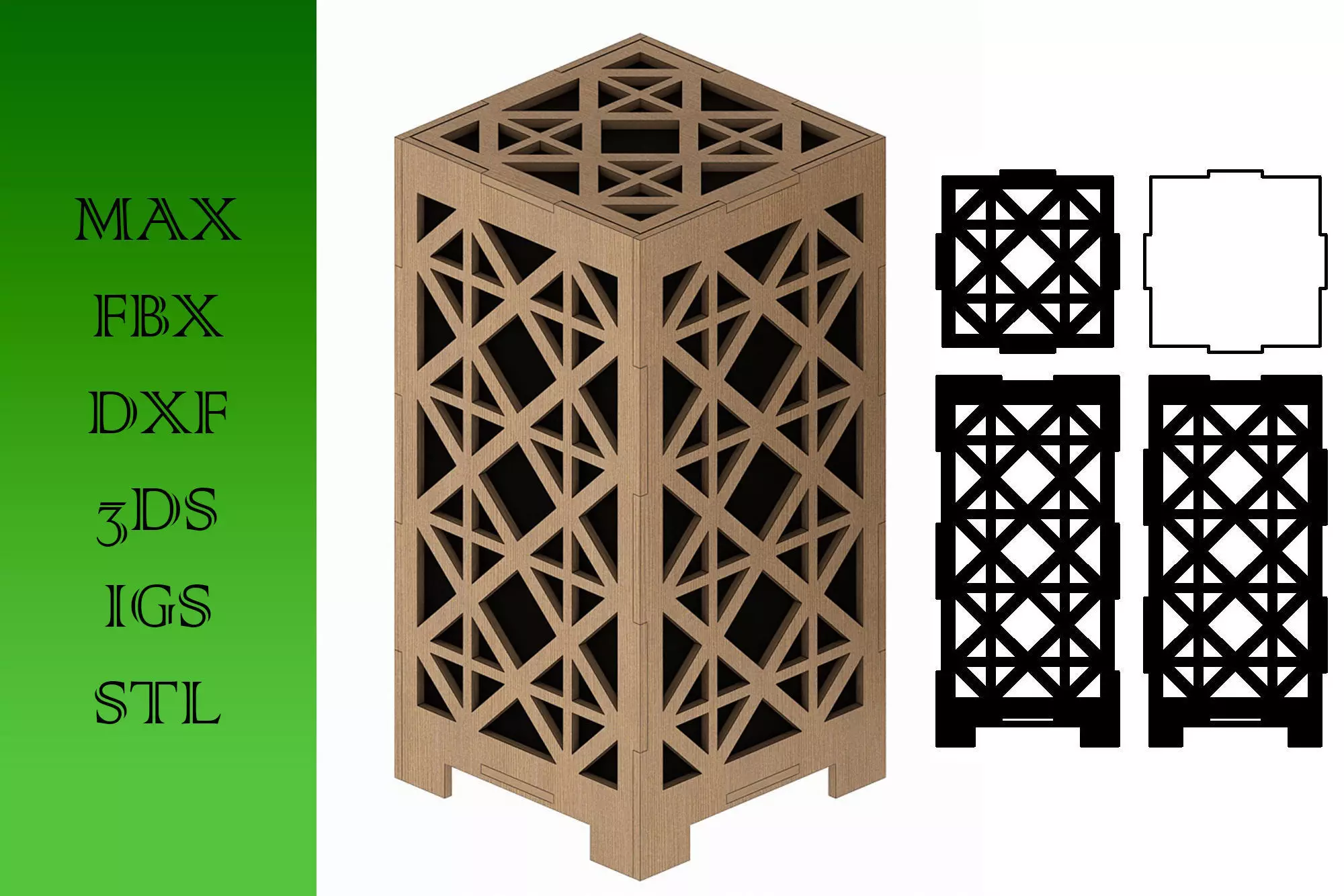 Wooden Lamp Laser Cut desk lamp lampshade Low-poly 3D model_0