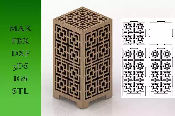 Wooden Lamp Laser Cut desk lamp lampshade 7 Low-poly 3D model