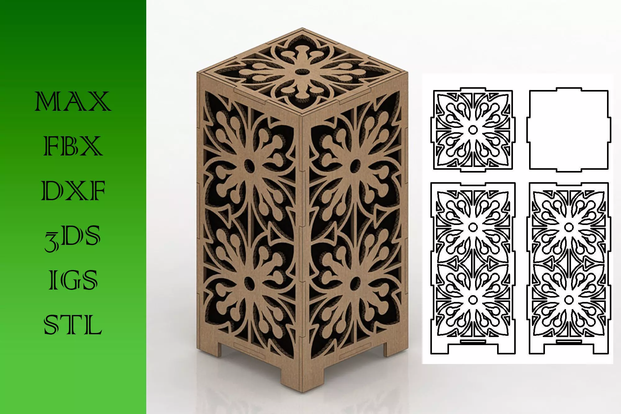 Wooden Lamp Laser Cut desk lamp lampshade 9 Low-poly 3D model_0