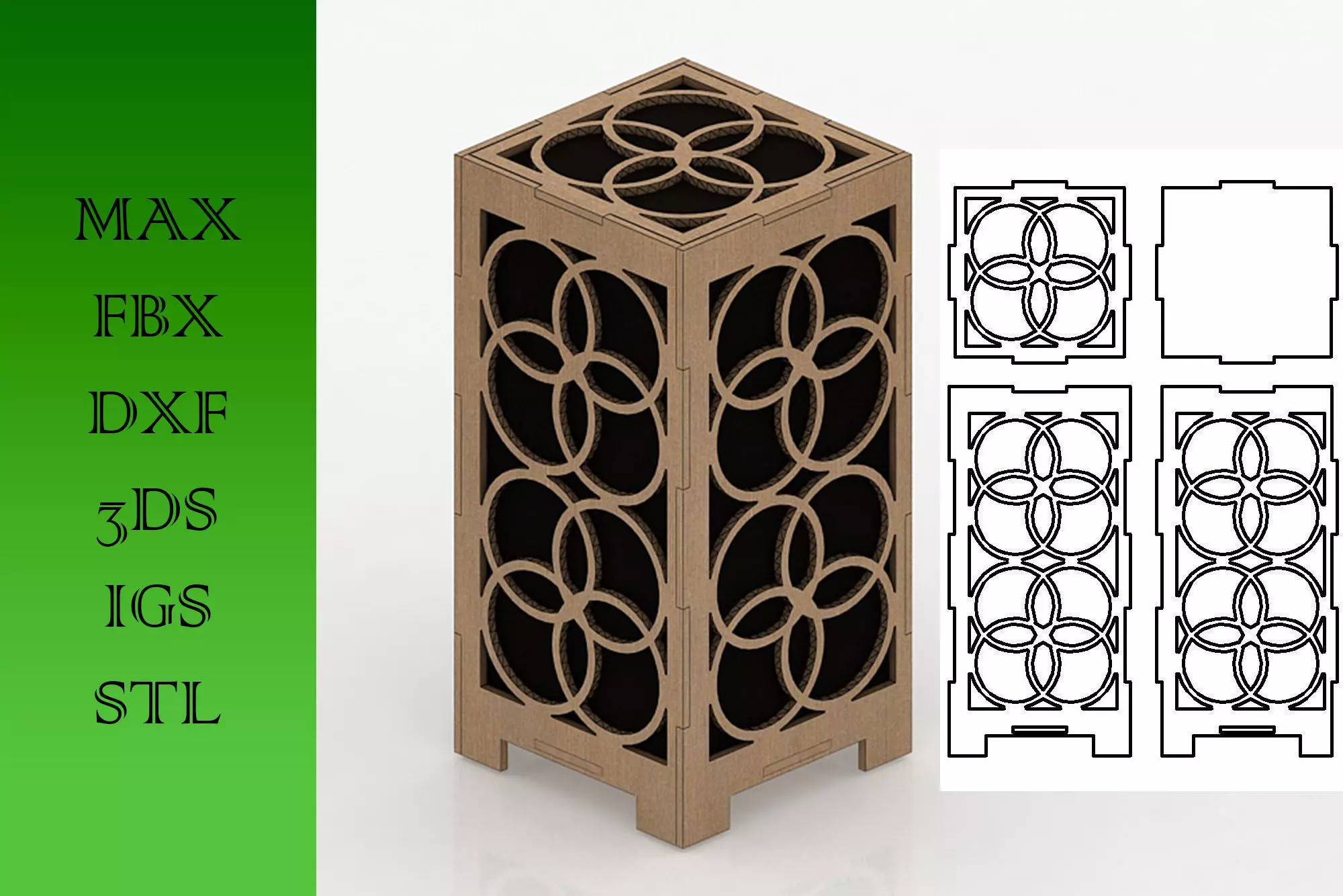 Wooden Lamp Laser Cut desk lamp lampshade 11 Low-poly 3D model_0