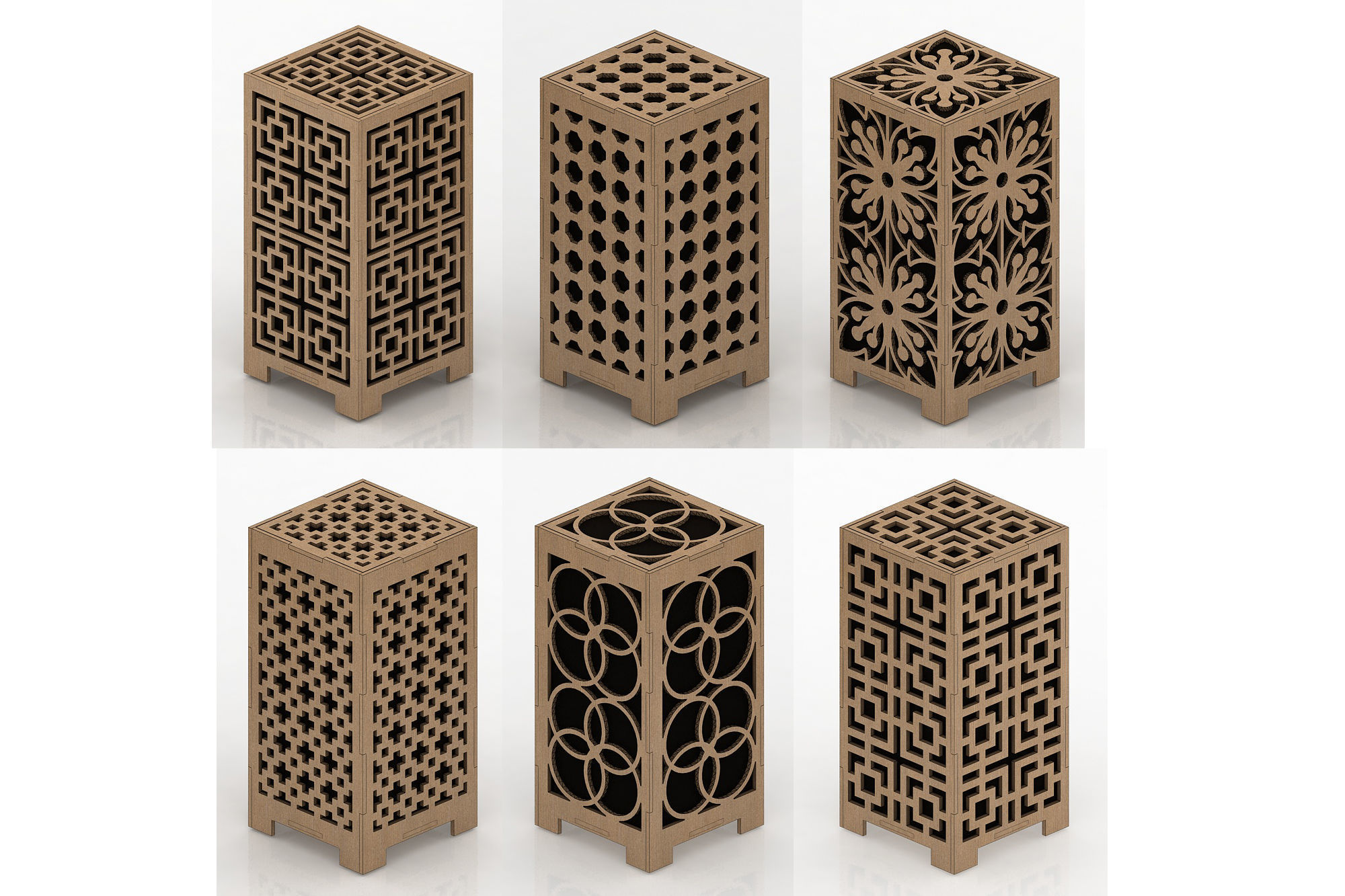 Wooden Lamp pack Laser Cut desk lamp lampshade set Low-poly 3D model_8