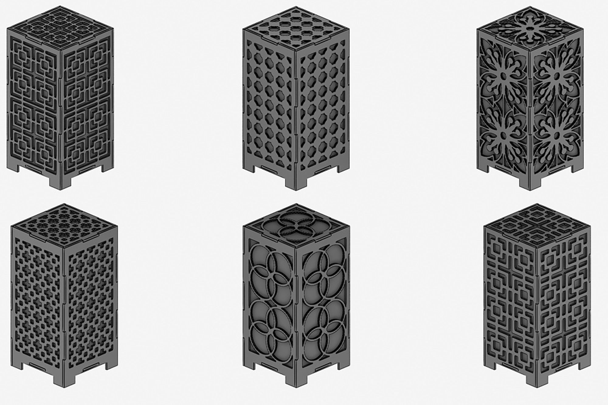 Wooden Lamp pack Laser Cut desk lamp lampshade set Low-poly 3D model_1