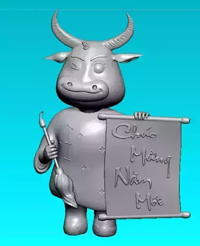 Be trau - Chuc mung nam moi - Cute baby buffalo in new year 3D print model