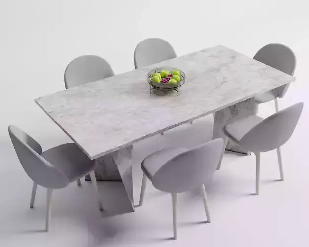 Dining table with fruit bowl