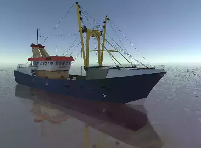 Beam Trawler fishing ship low-poly 3d model Low-poly 3D model