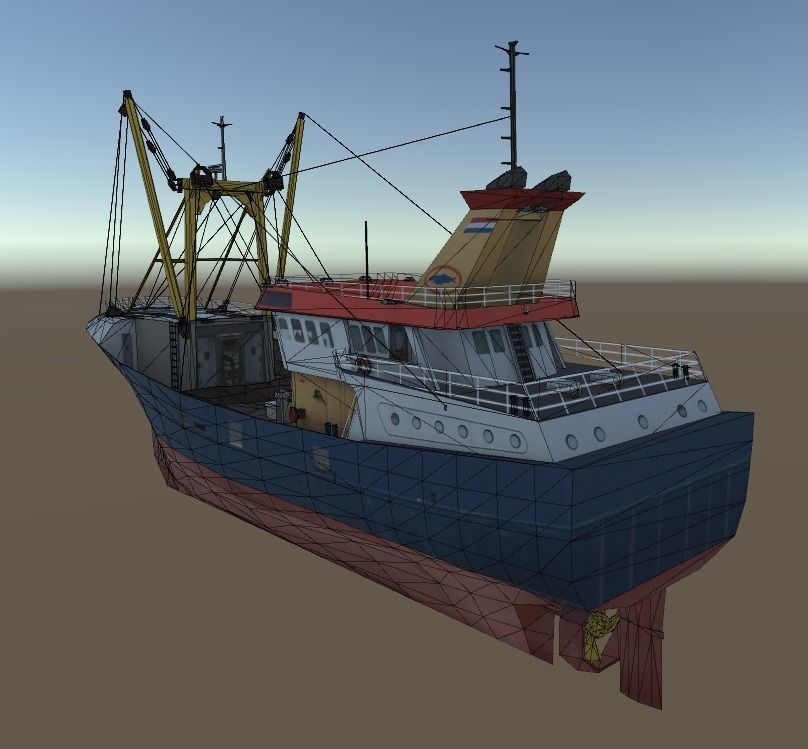 Beam Trawler fishing ship low-poly 3d model Low-poly 3D model_8