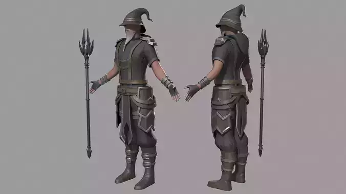 Magician character wearing hat and boots 3D model