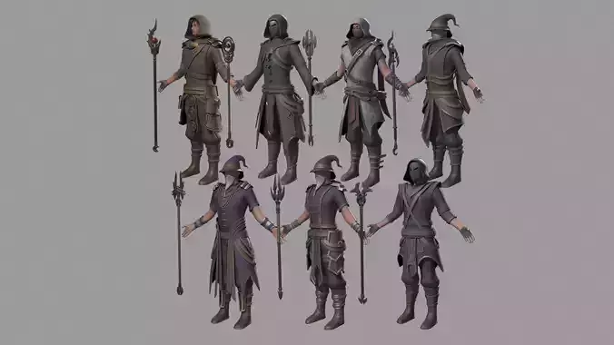 Magician group of warriors 3D Model Collection