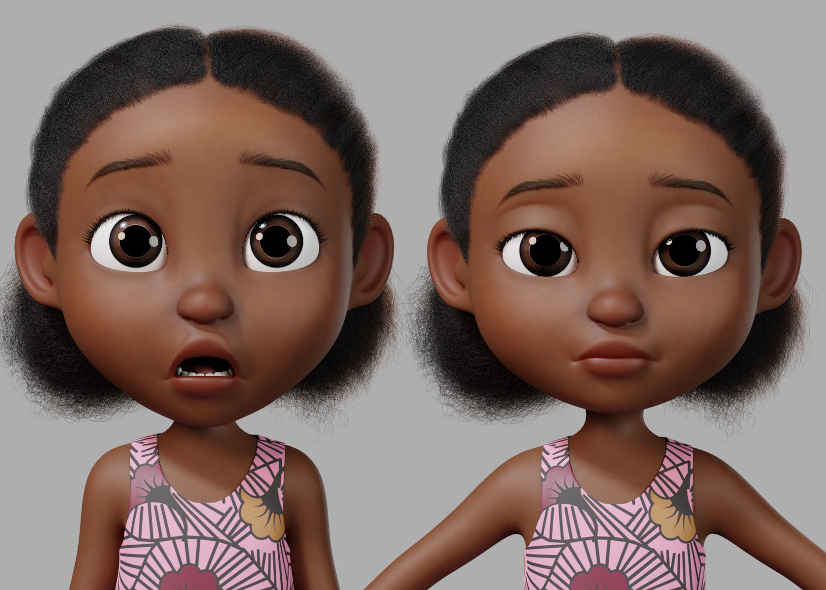 Cartoon girl Rigged 3D model_1