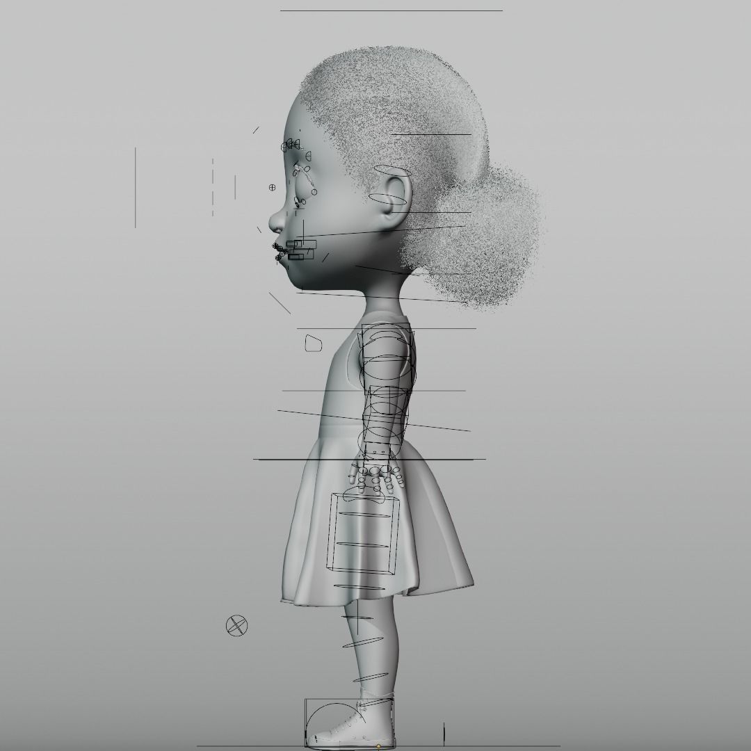 Cartoon girl Rigged 3D model_17