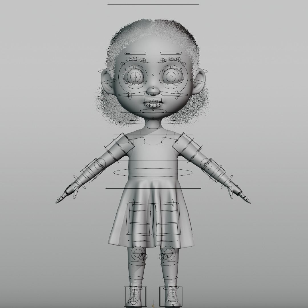 Cartoon girl Rigged 3D model_16