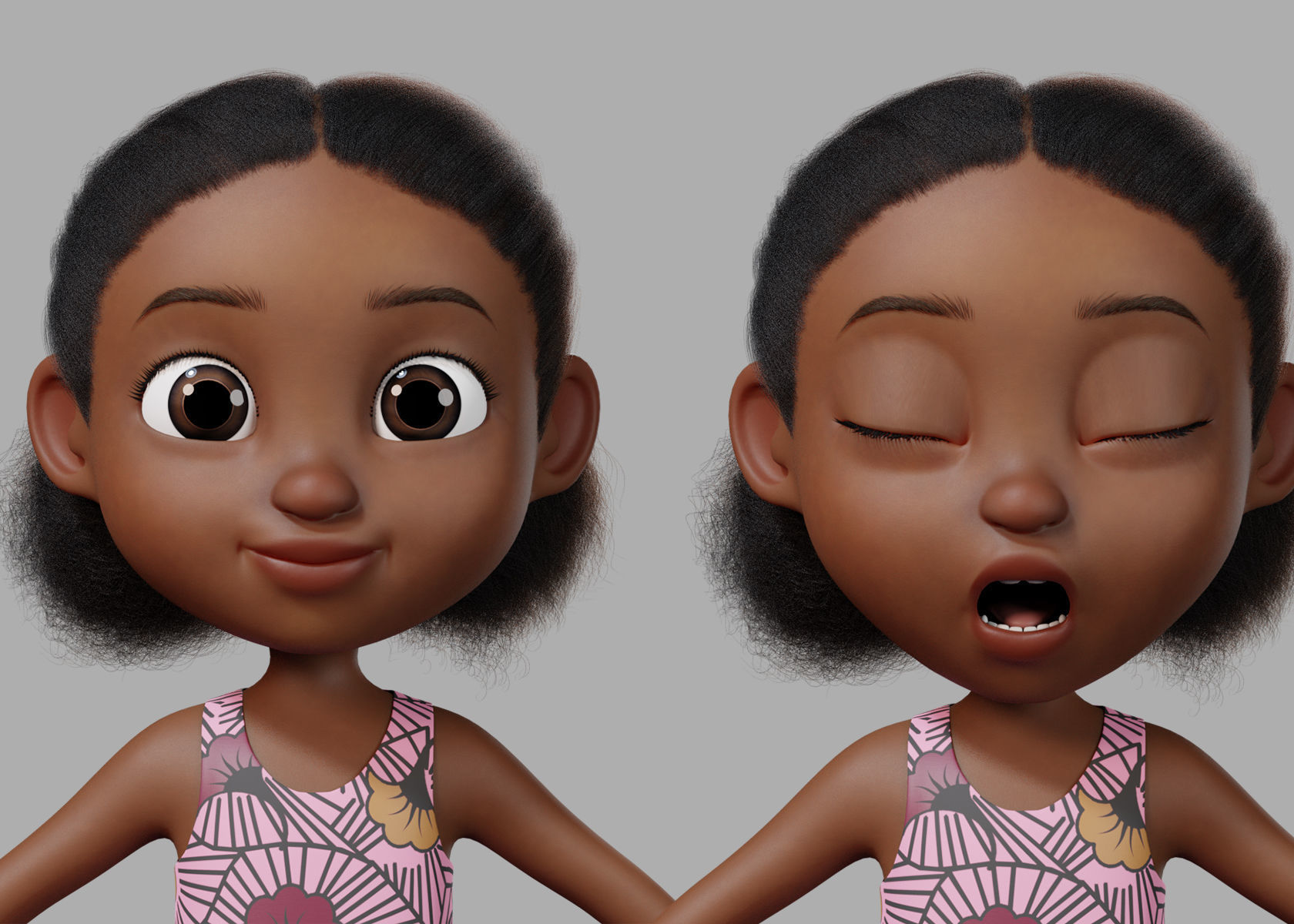Cartoon girl Rigged 3D model_2