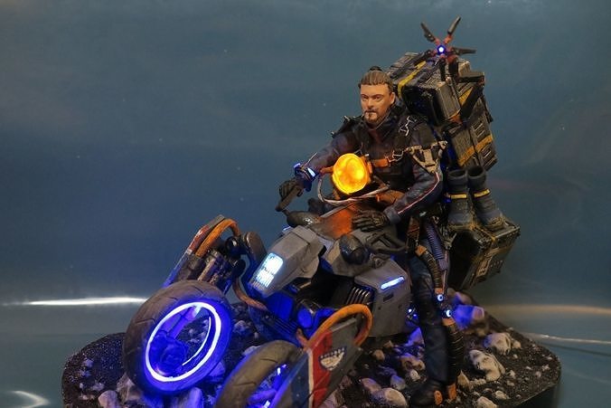 Death Stranding Sam on his bike with LED lights 3D print model