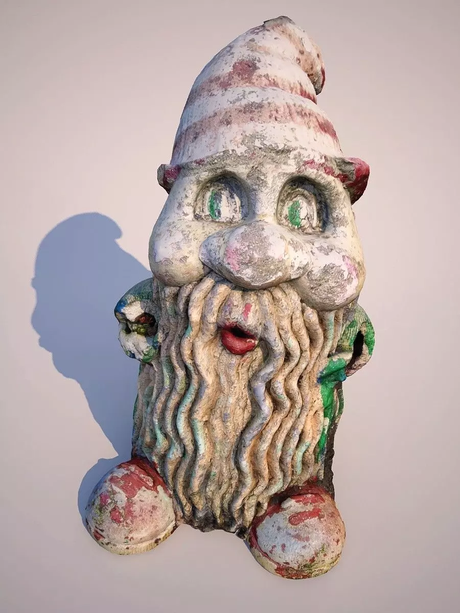 Garden Gnome Statue Low-poly Destroyed Cracked 3D model_0