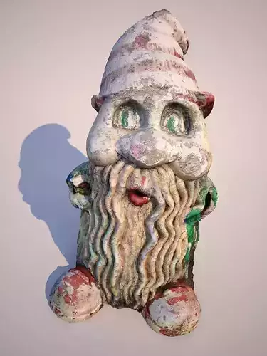 Garden Gnome Statue Low-poly Destroyed Cracked