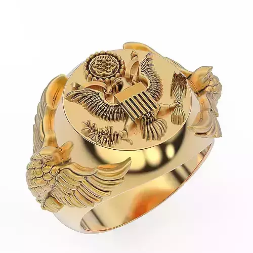 American Eagle Man Ring Silver Gold  Print