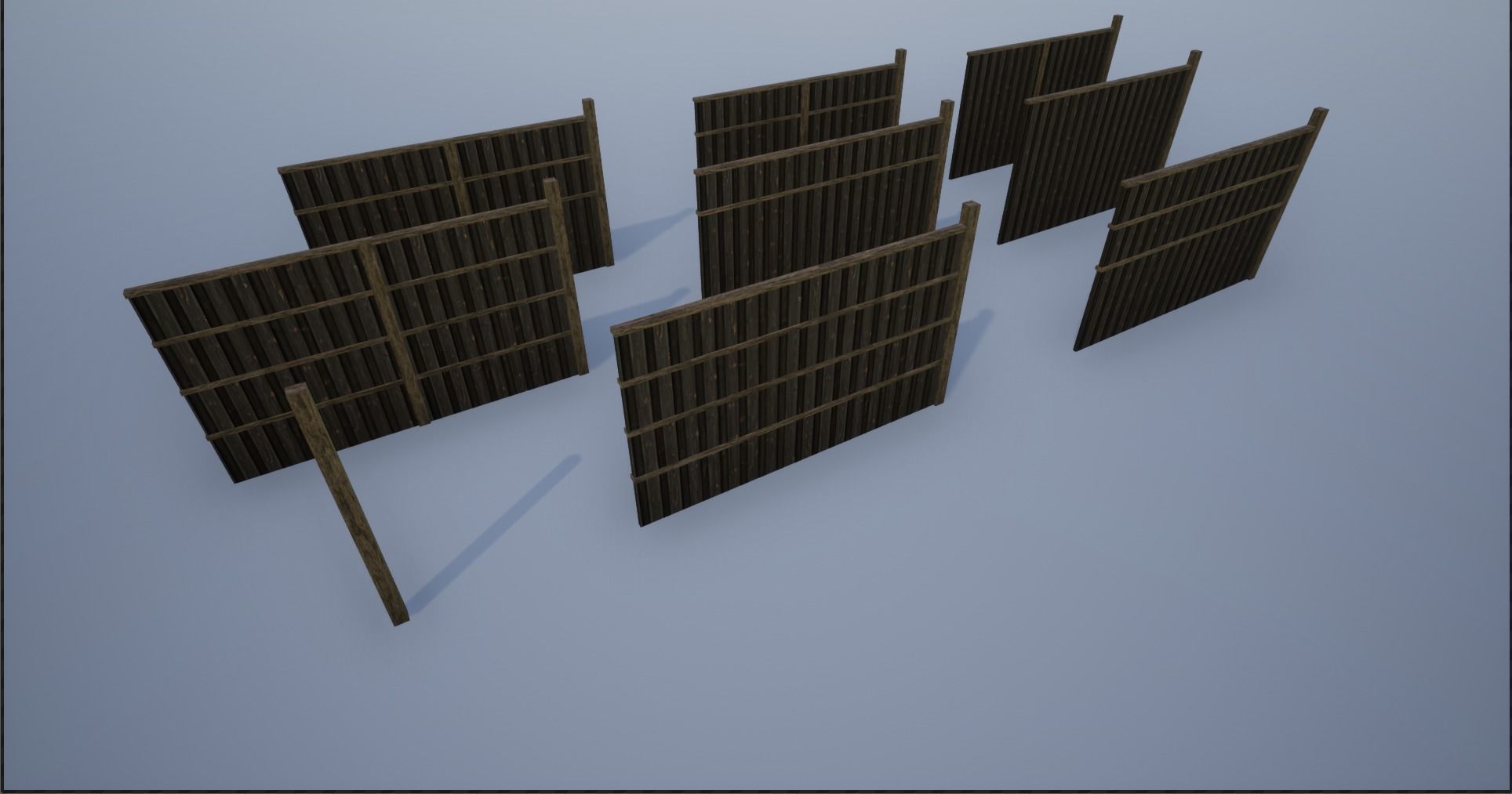 Modular High Wooden Fence Low-poly 3D model_4