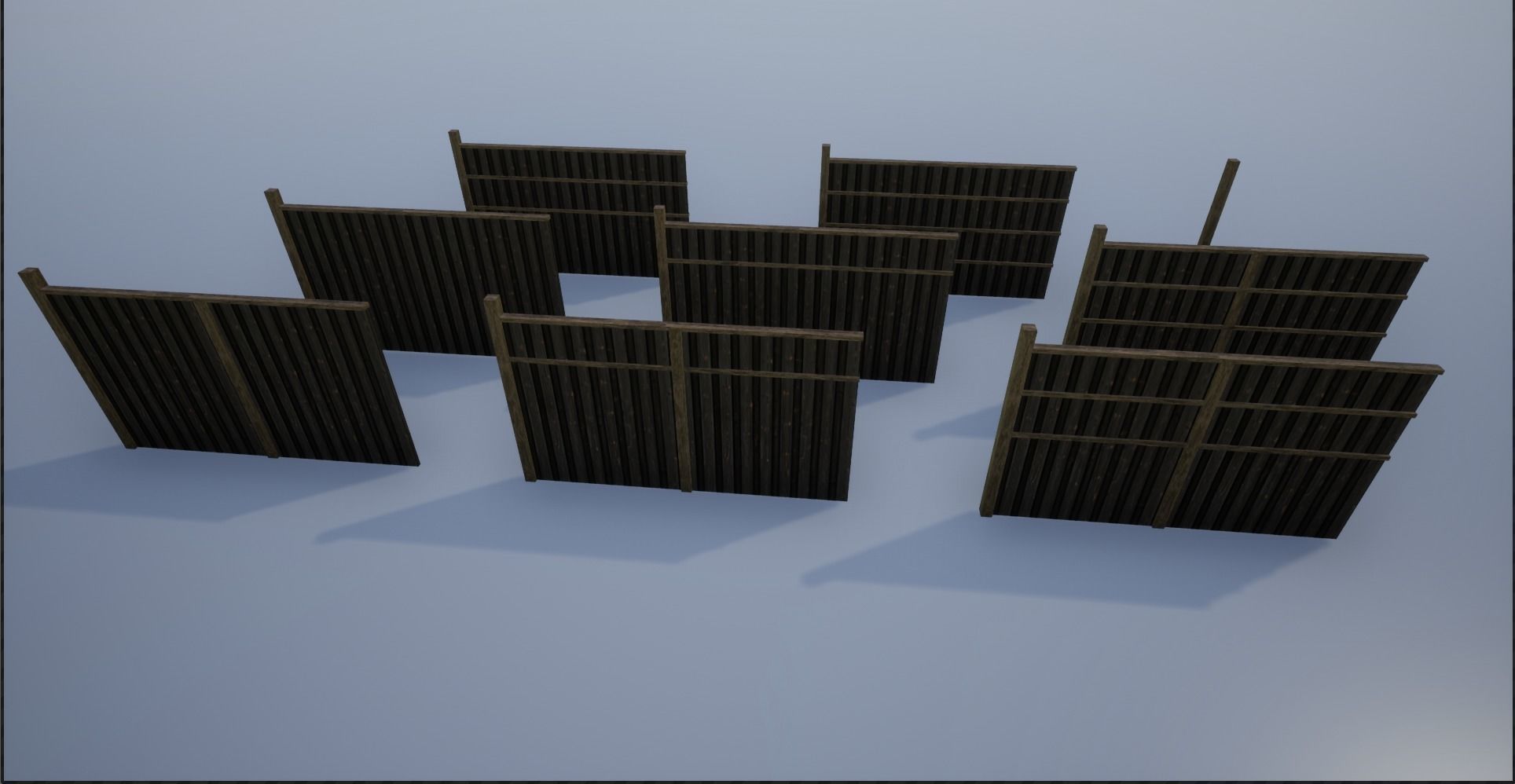 Modular High Wooden Fence Low-poly 3D model_2