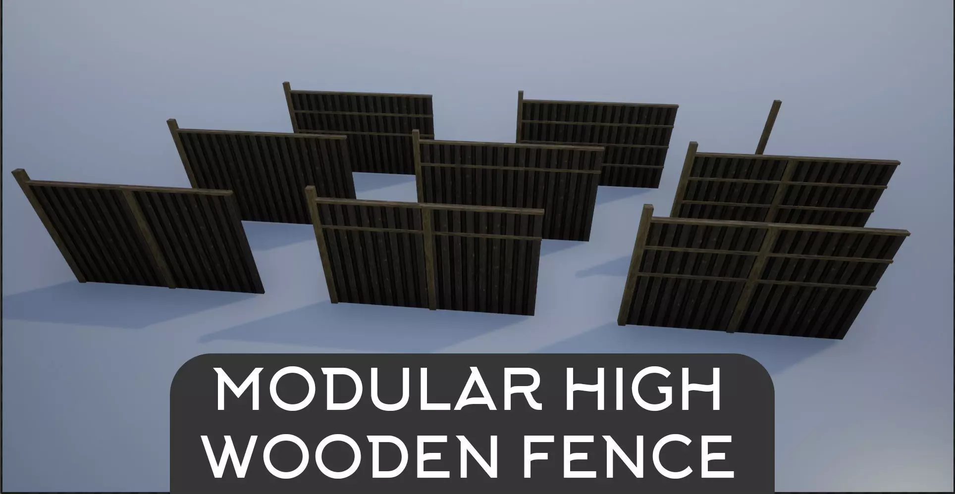 Modular High Wooden Fence Low-poly 3D model_0