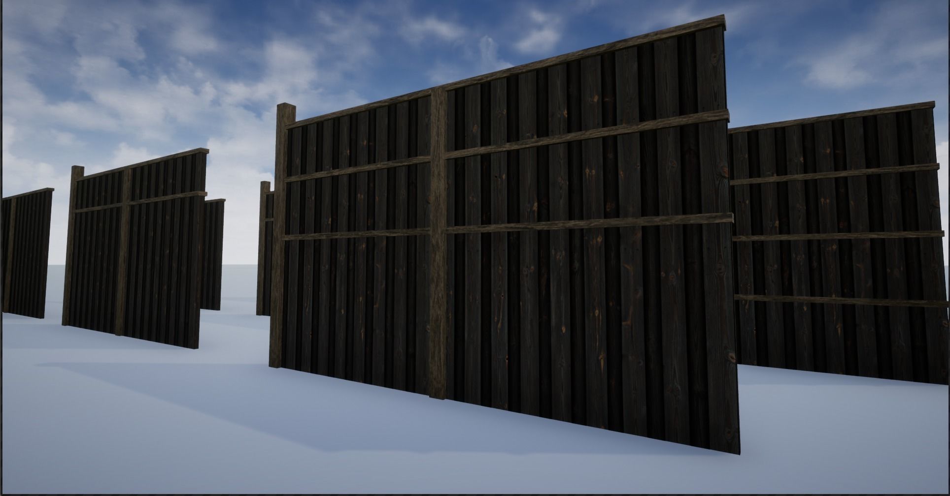 Modular High Wooden Fence Low-poly 3D model_10