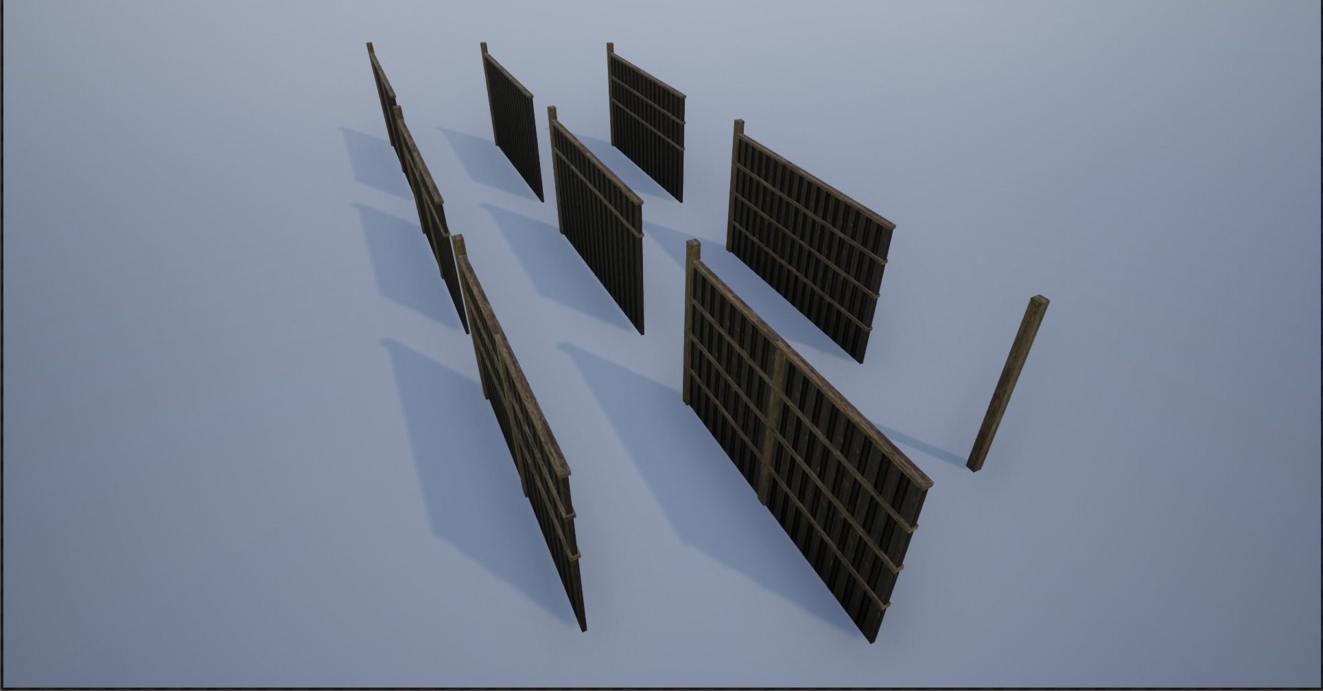 Modular High Wooden Fence Low-poly 3D model_3