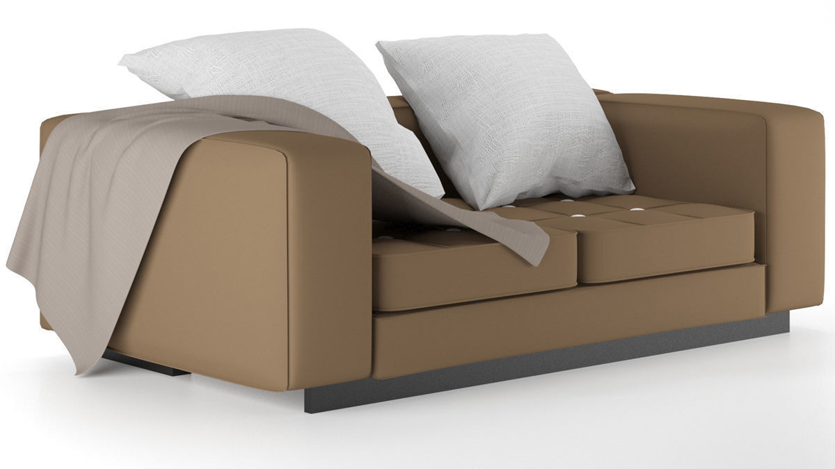 Two-person brown sofa   3D model_1