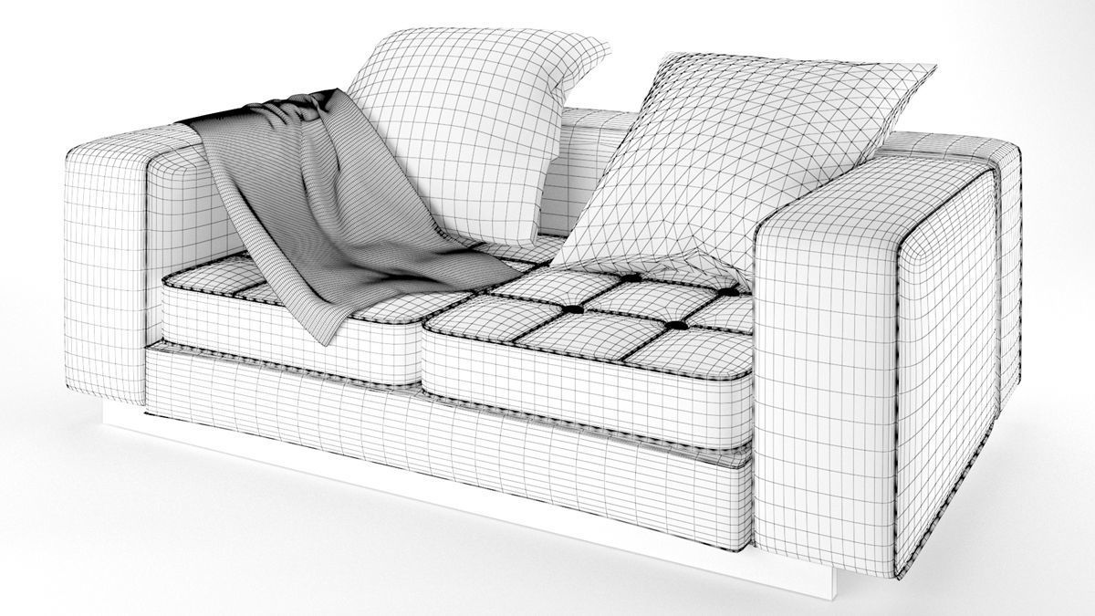 Two-person brown sofa   3D model_7