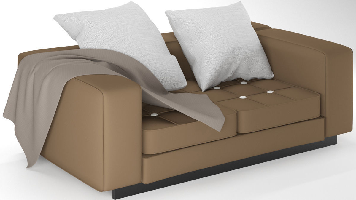 Two-person brown sofa   3D model_5