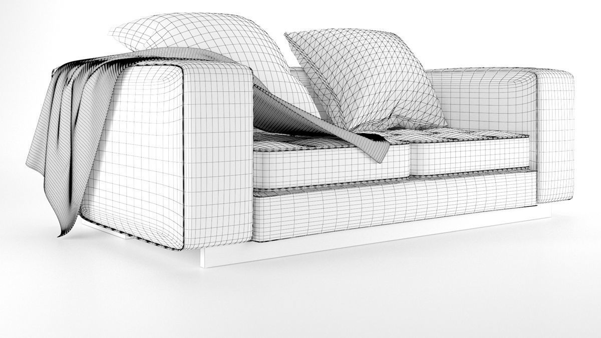 Two-person brown sofa   3D model_6