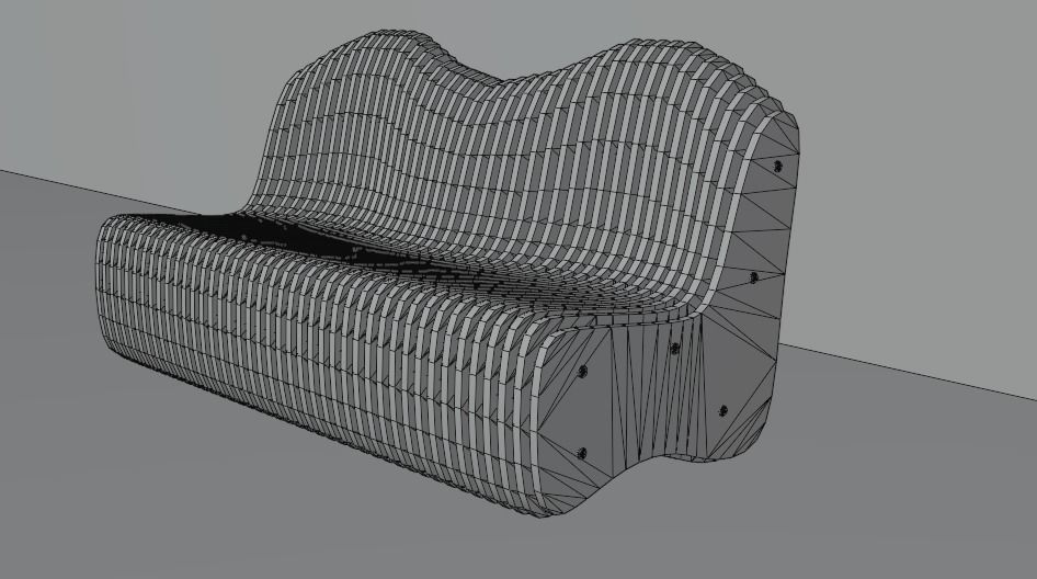 LowPoly Furniture Parametric Bench 01 Low-poly 3D model_5