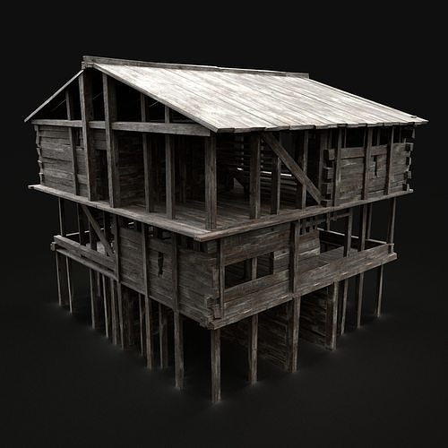 MEDIEVAL SCOUT TOWER WATCHTOWER VILLAGE GUARD WAREHOUSE BUILDING Low-poly 3D model