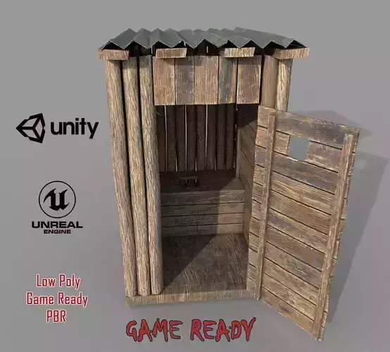 Outdoor Wooden Toilet 4 Low-poly 3D model