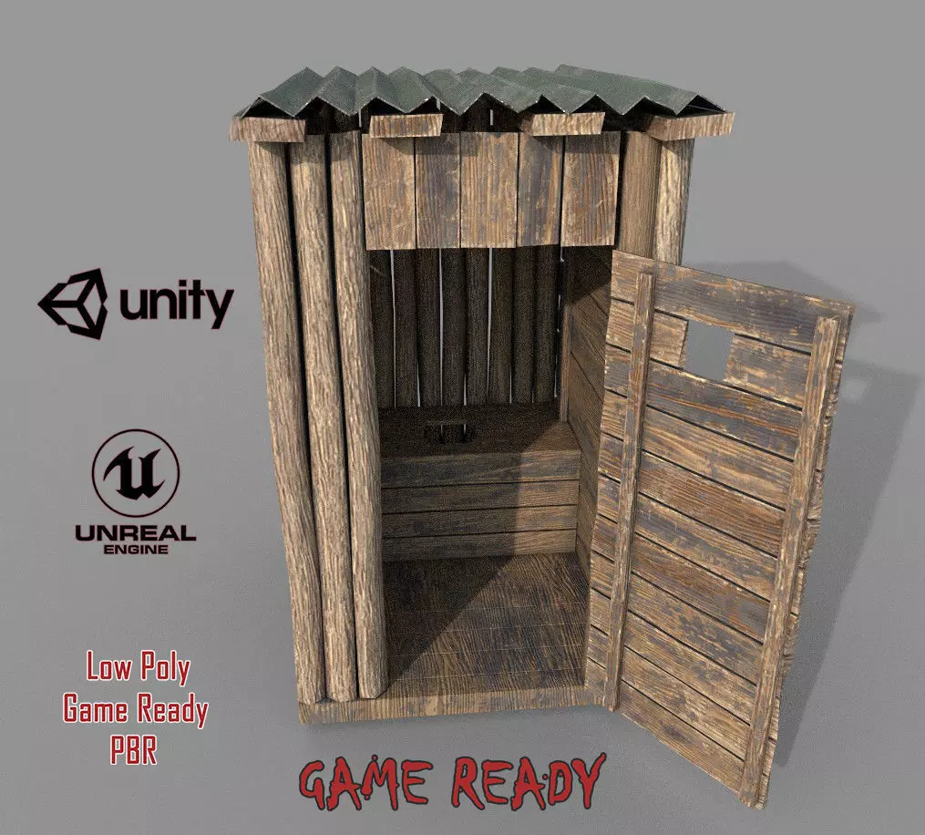 Outdoor Wooden Toilet 4 Low-poly 3D model_0