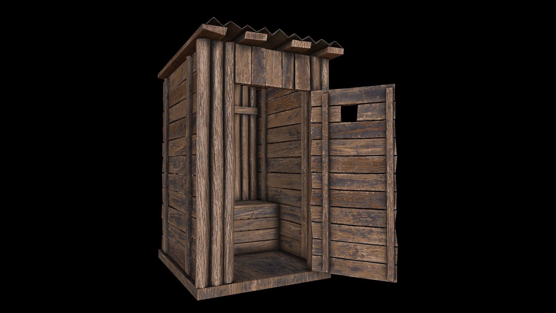 Outdoor Wooden Toilet 4 Low-poly 3D model_4