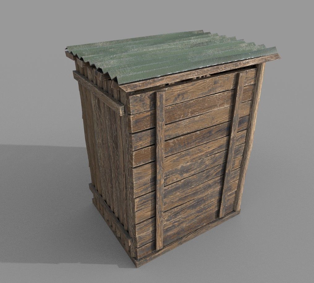 Outdoor Wooden Toilet 4 Low-poly 3D model_3