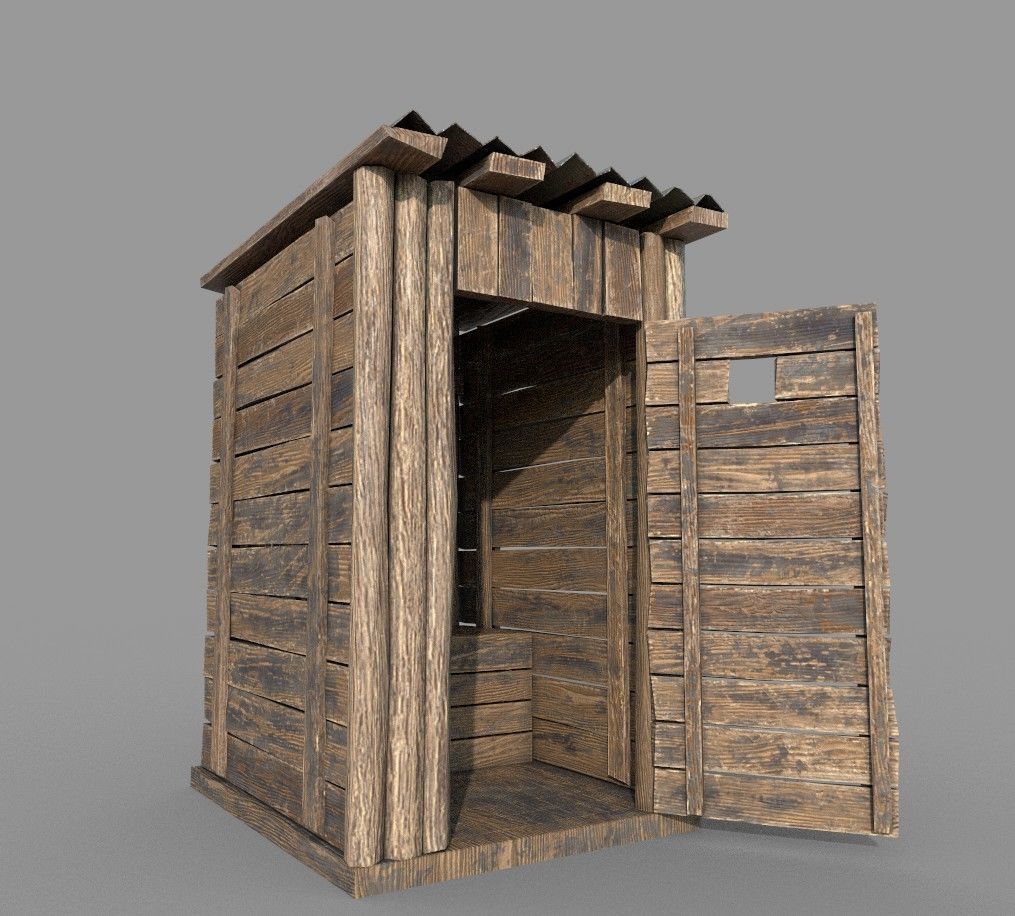Outdoor Wooden Toilet 4 Low-poly 3D model_2
