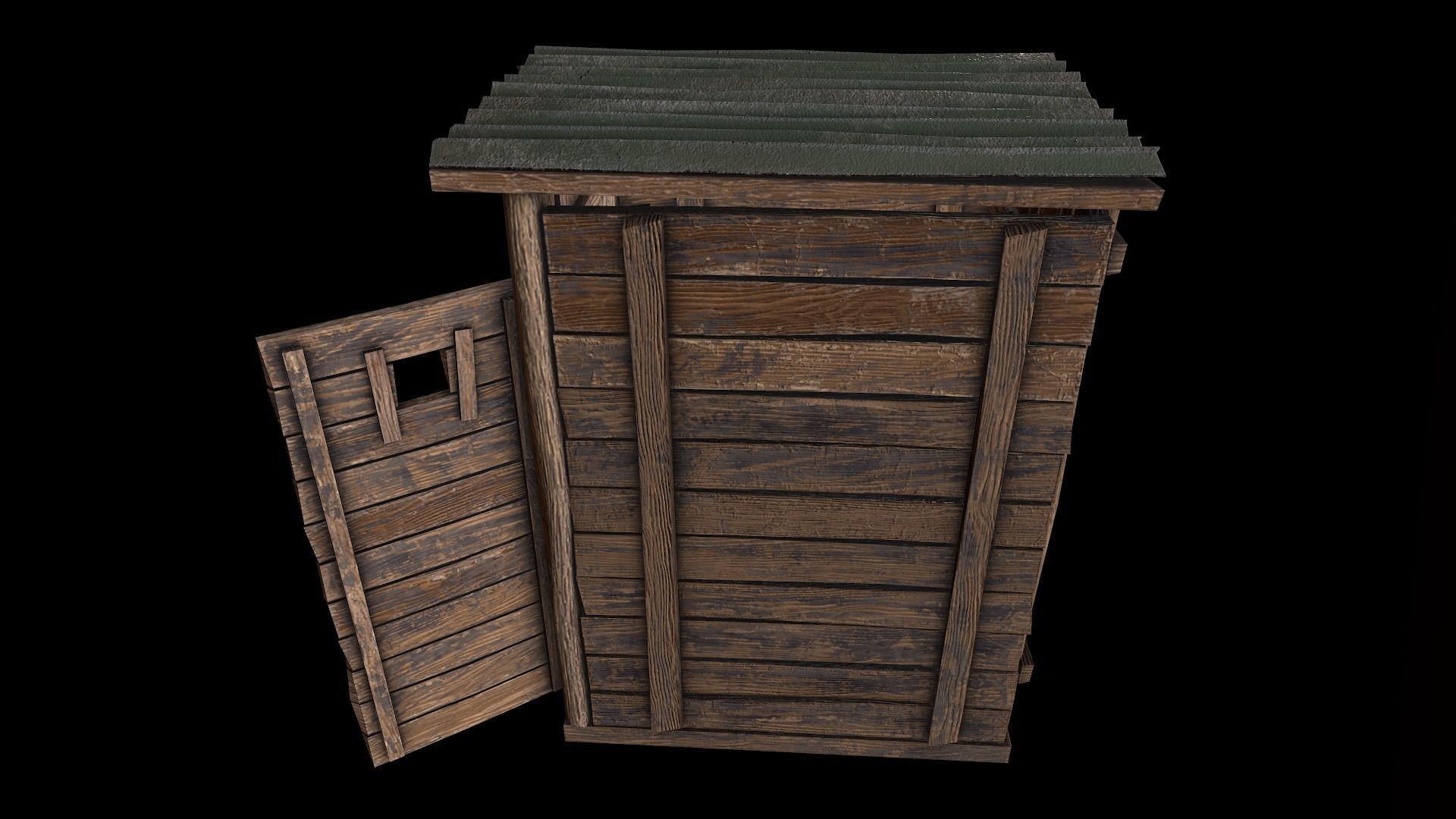 Outdoor Wooden Toilet 4 Low-poly 3D model_6
