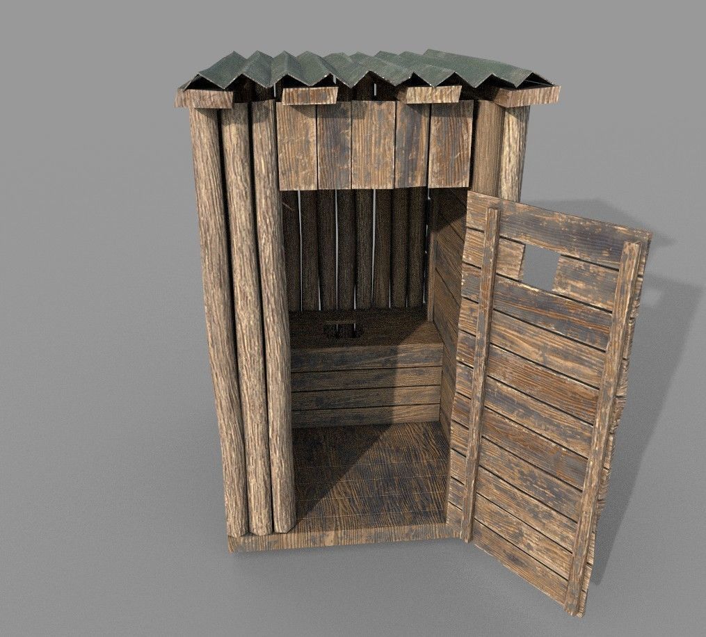 Outdoor Wooden Toilet 4 Low-poly 3D model_9