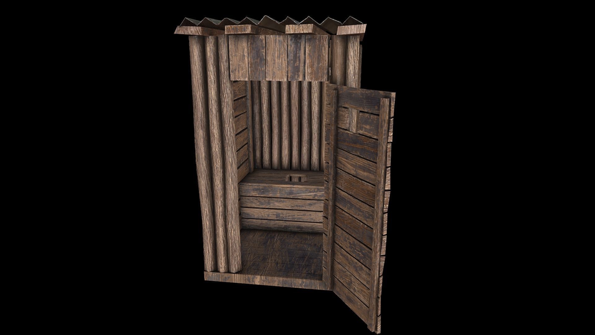 Outdoor Wooden Toilet 4 Low-poly 3D model_5